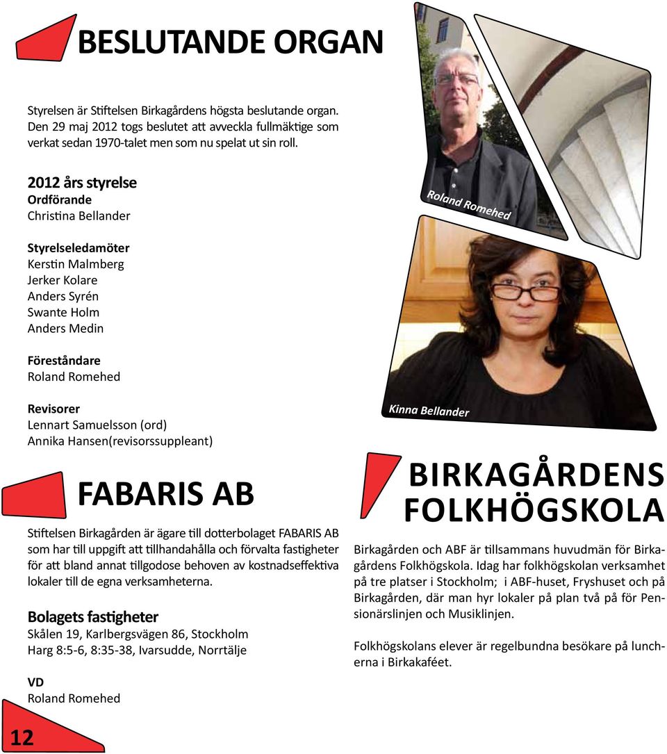 Samuelsson (ord) Annika Hansen(revisorssuppleant) FABARIS AB Stiftelsen Birkagården är ägare till dotterbolaget FABARIS AB som har till uppgift att tillhandahålla och förvalta fastigheter för att