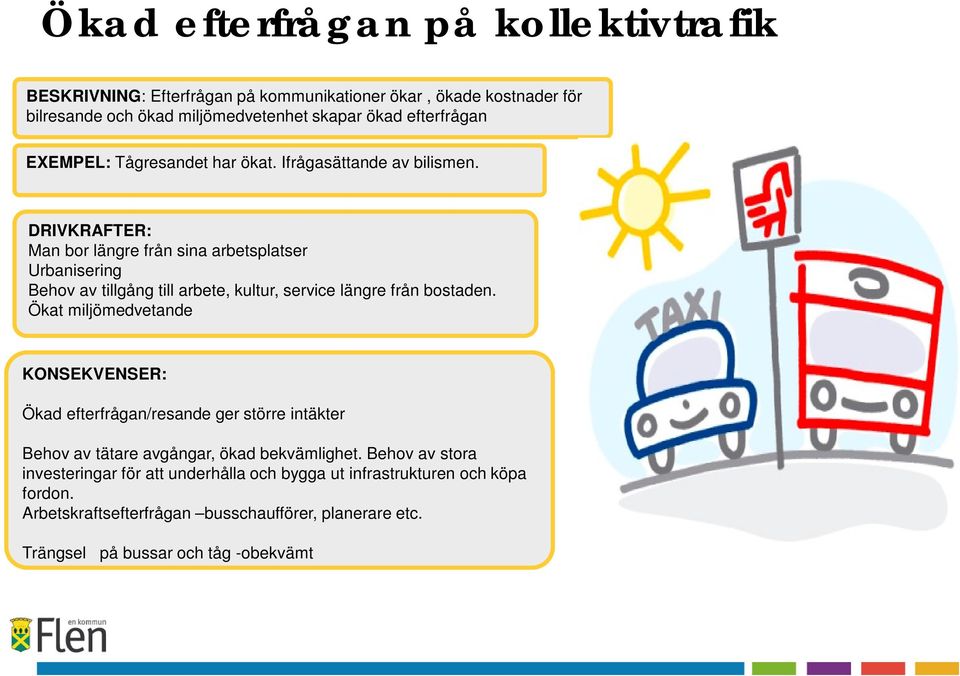 Man bor längre från sina arbetsplatser Urbanisering Behov av tillgång till arbete, kultur, service längre från bostaden.