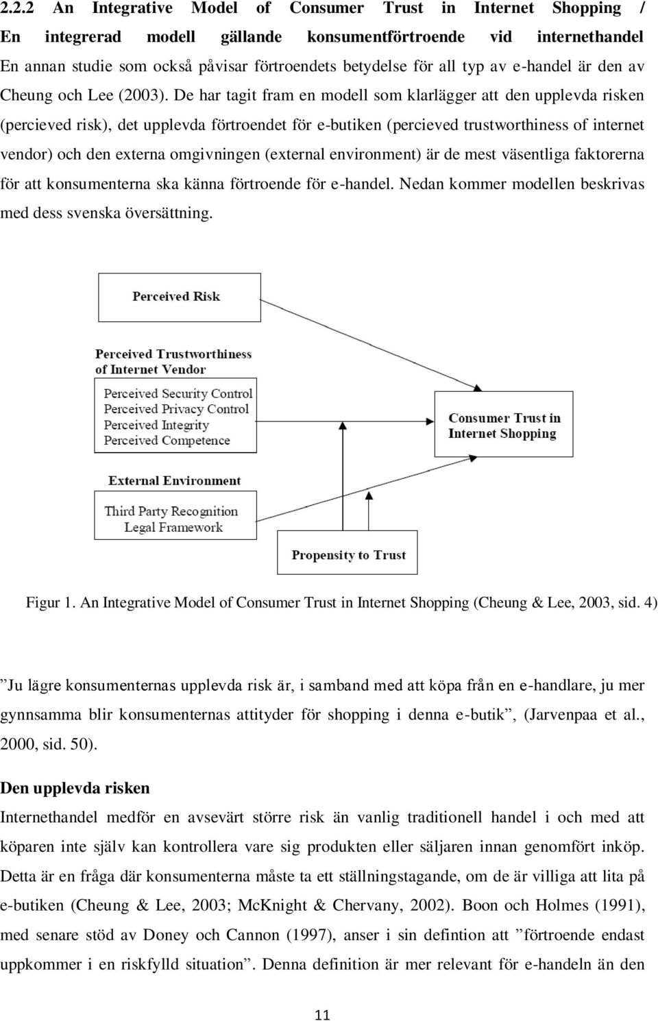 De har tagit fram en modell som klarlägger att den upplevda risken (percieved risk), det upplevda förtroendet för e-butiken (percieved trustworthiness of internet vendor) och den externa omgivningen