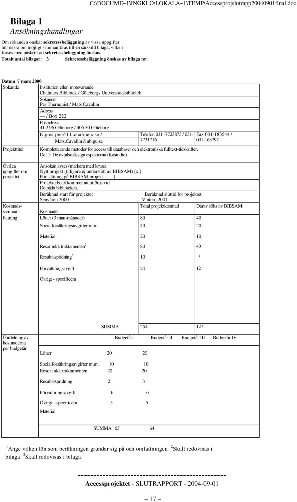 doc Datum 7 mars 2000 Sökande Projekttitel Institution eller motsvarande Chalmers Bibliotek / Göteborgs Universitetsbibliotek Sökande Per Thernquist / Mats Cavallin Adress / Box 222 Postadress 41 2