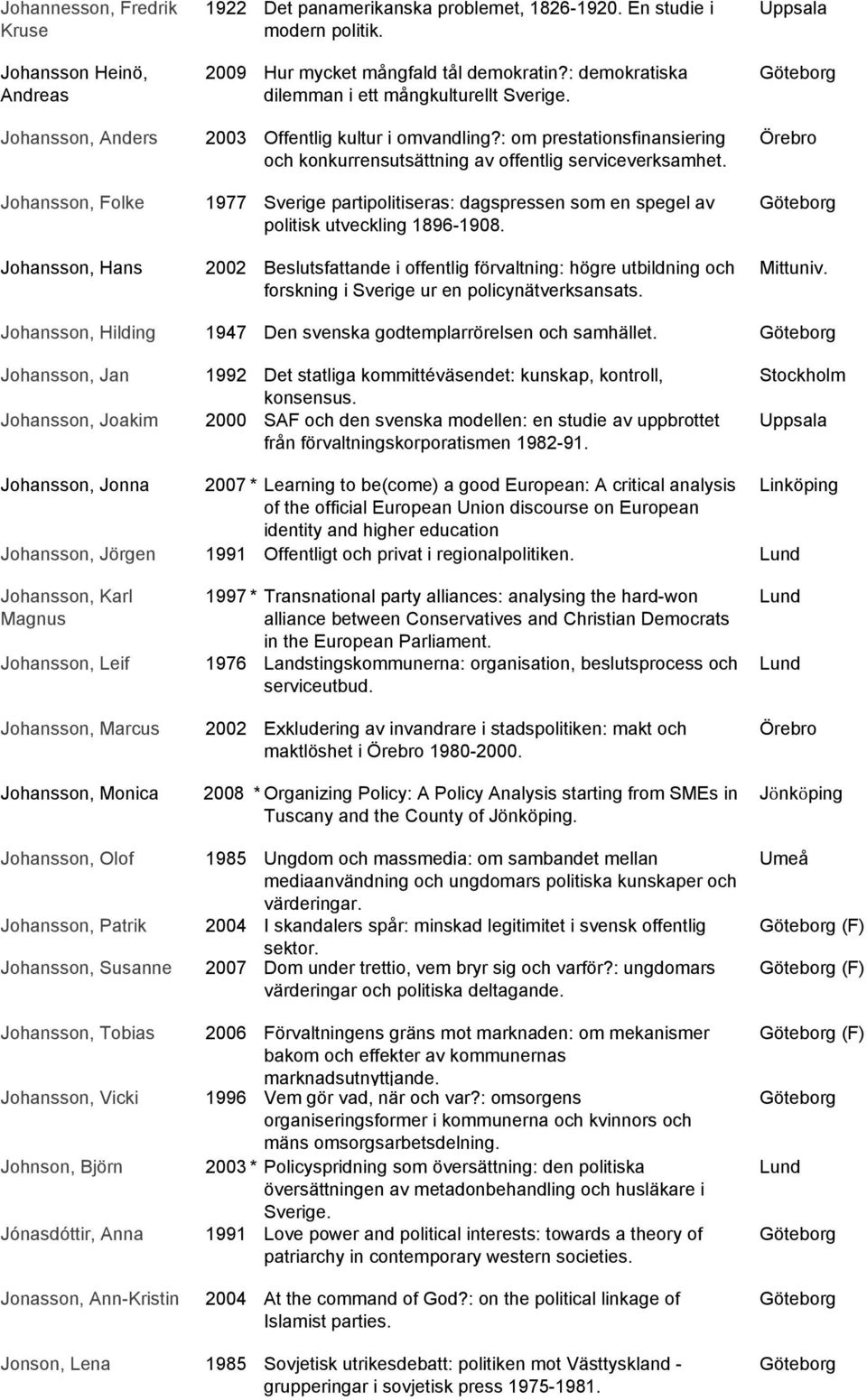 : om prestationsfinansiering och konkurrensutsättning av offentlig serviceverksamhet. 1977 Sverige partipolitiseras: dagspressen som en spegel av politisk utveckling 1896-1908.