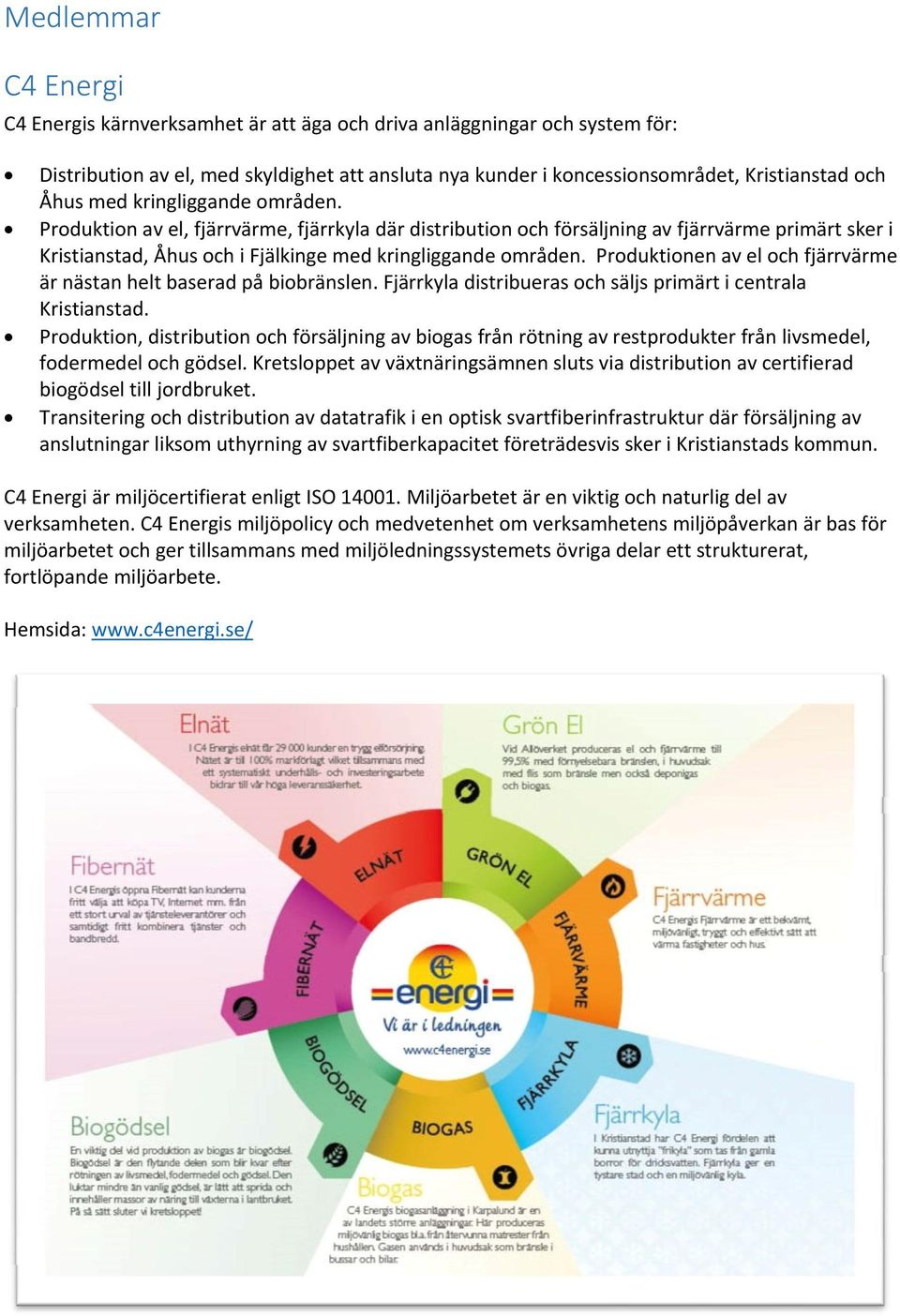 Produktionen av el och fjärrvärme är nästan helt baserad på biobränslen. Fjärrkyla distribueras och säljs primärt i centrala Kristianstad.