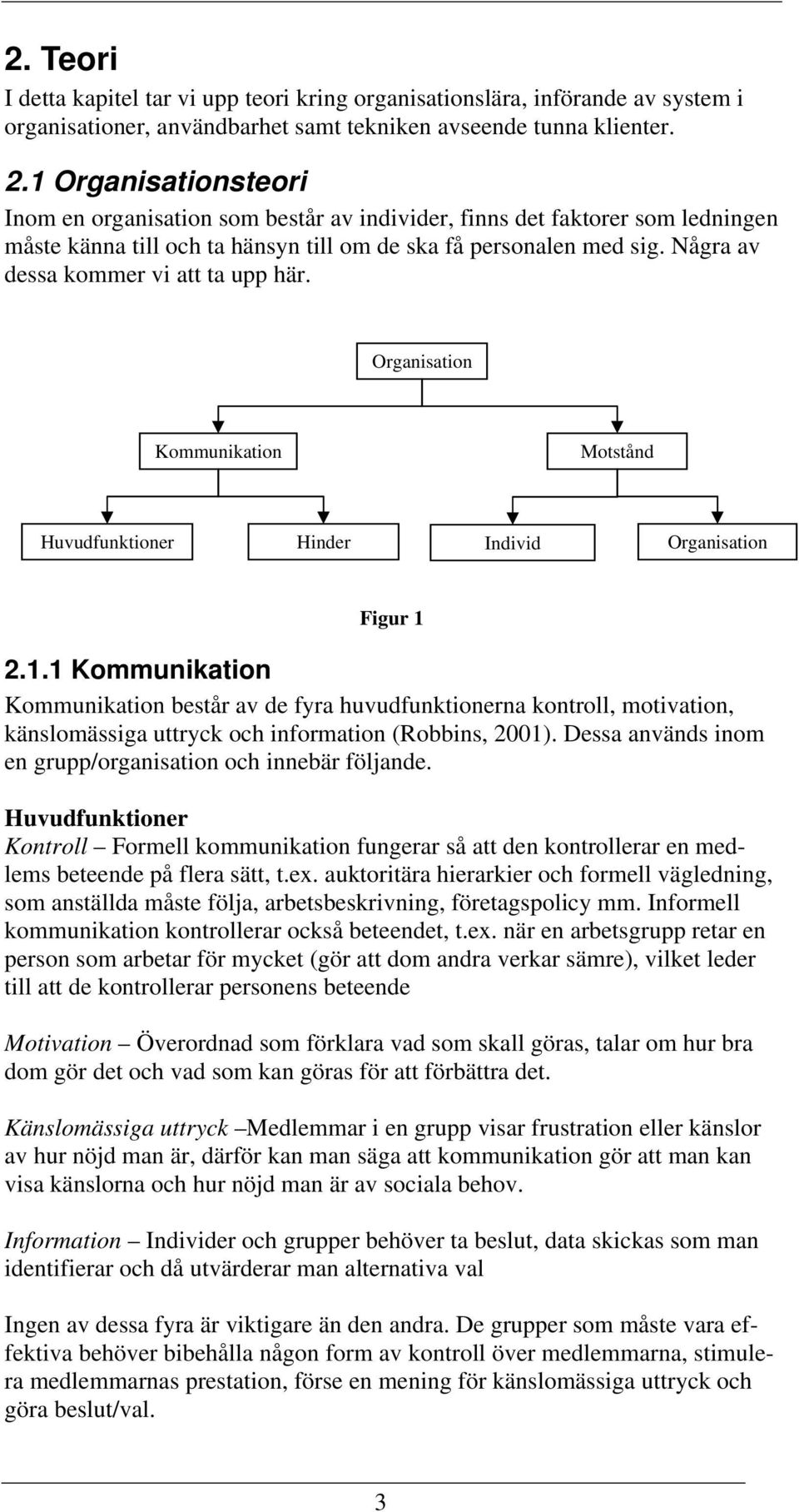 Några av dessa kommer vi att ta upp här. Organisation Kommunikation Motstånd Huvudfunktioner Hinder Individ Organisation Figur 1 