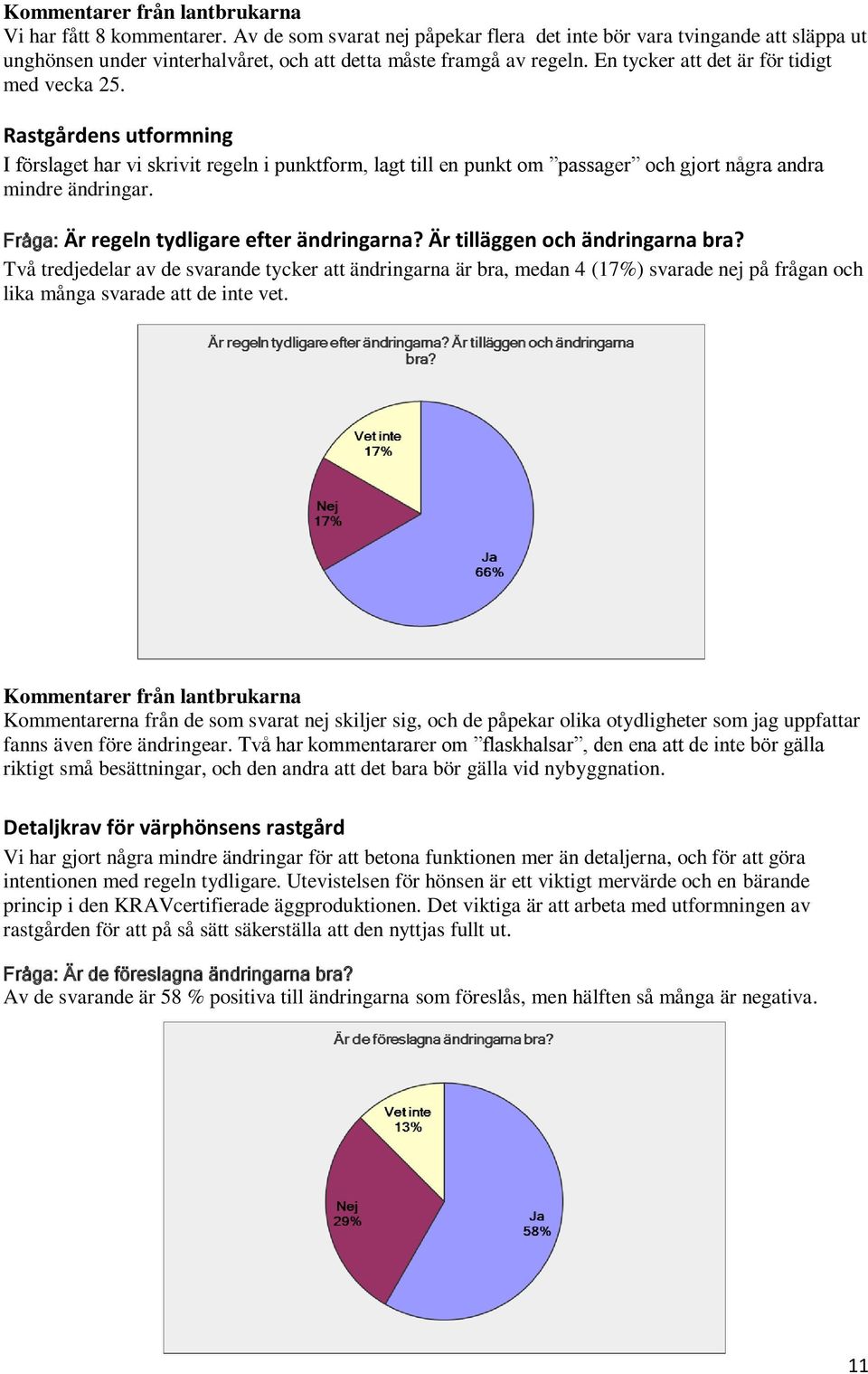 Rastgårdens utformning I förslaget har vi skrivit regeln i punktform, lagt till en punkt om passager och gjort några andra mindre ändringar. Fråga: Är regeln tydligare efter ändringarna?