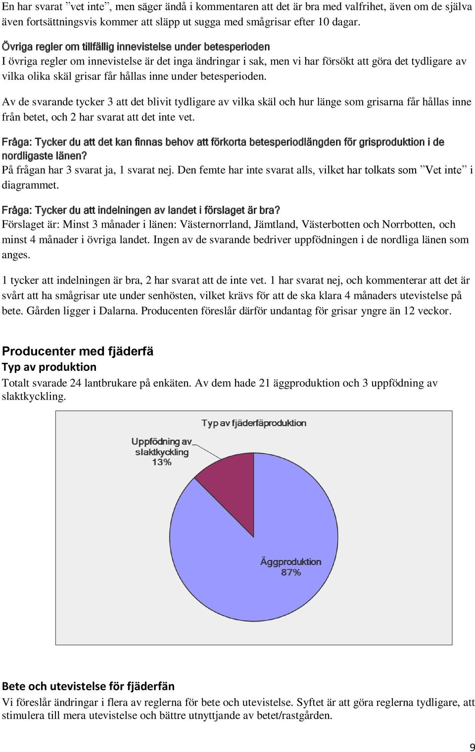 hållas inne under betesperioden. Av de svarande tycker 3 att det blivit tydligare av vilka skäl och hur länge som grisarna får hållas inne från betet, och 2 har svarat att det inte vet.