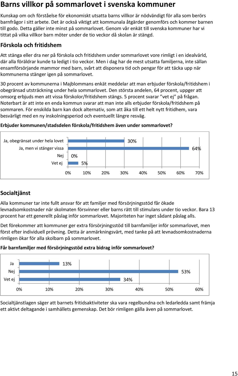 Genom vår enkät till svenska kommuner har vi tittat på vilka villkor barn möter under de tio veckor då skolan är stängd.