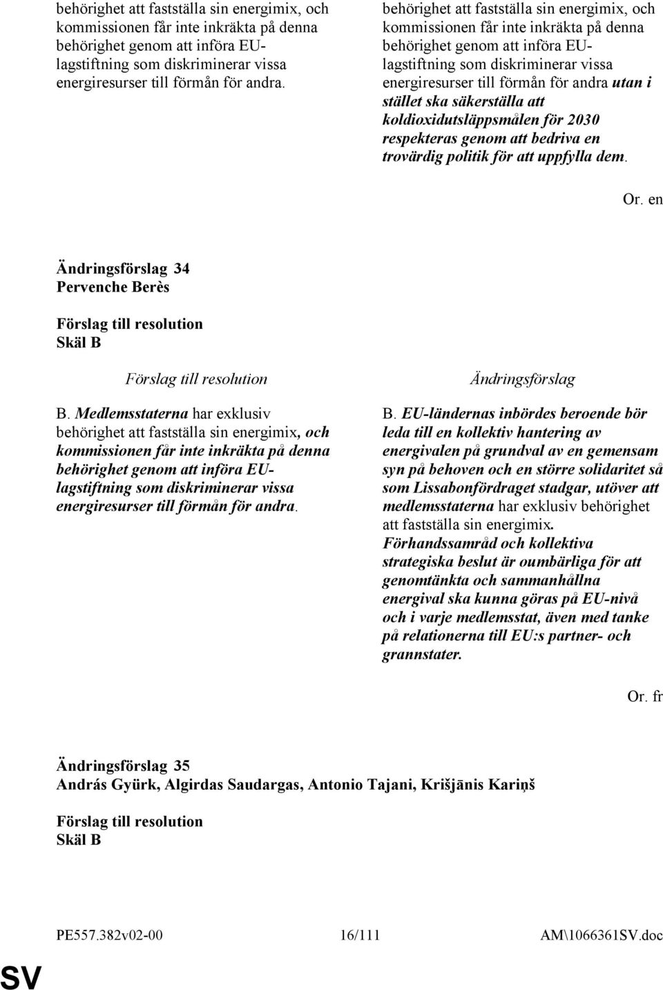 stället ska säkerställa att koldioxidutsläppsmålen för 2030 respekteras genom att bedriva en trovärdig politik för att uppfylla dem. 34 Pervenche Berès Skäl B B. Medlemsstaterna har exklusiv  B.