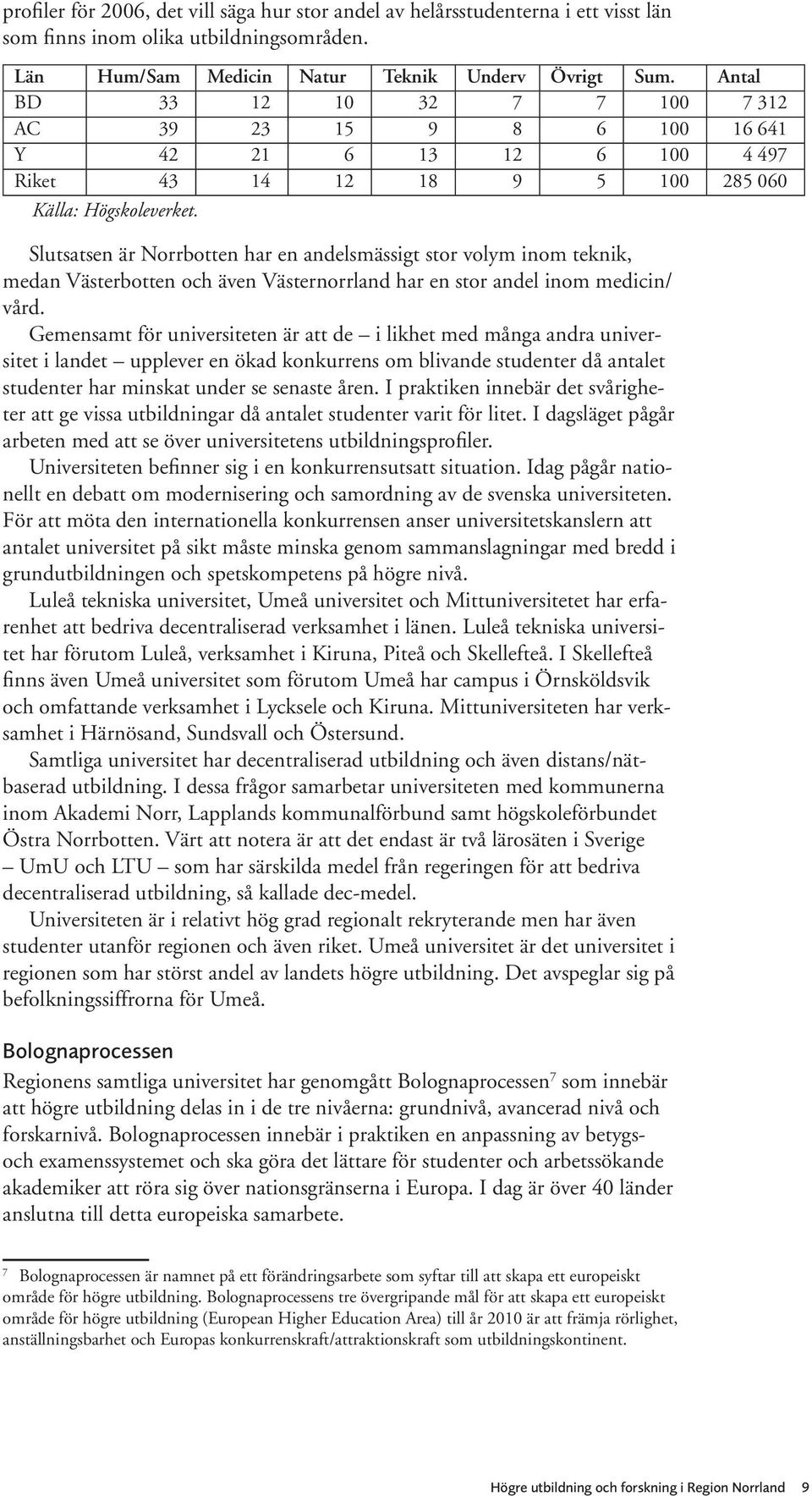 Slutsatsen är Norrbotten har en andelsmässigt stor volym inom teknik, medan Västerbotten och även Västernorrland har en stor andel inom medicin/ vård.