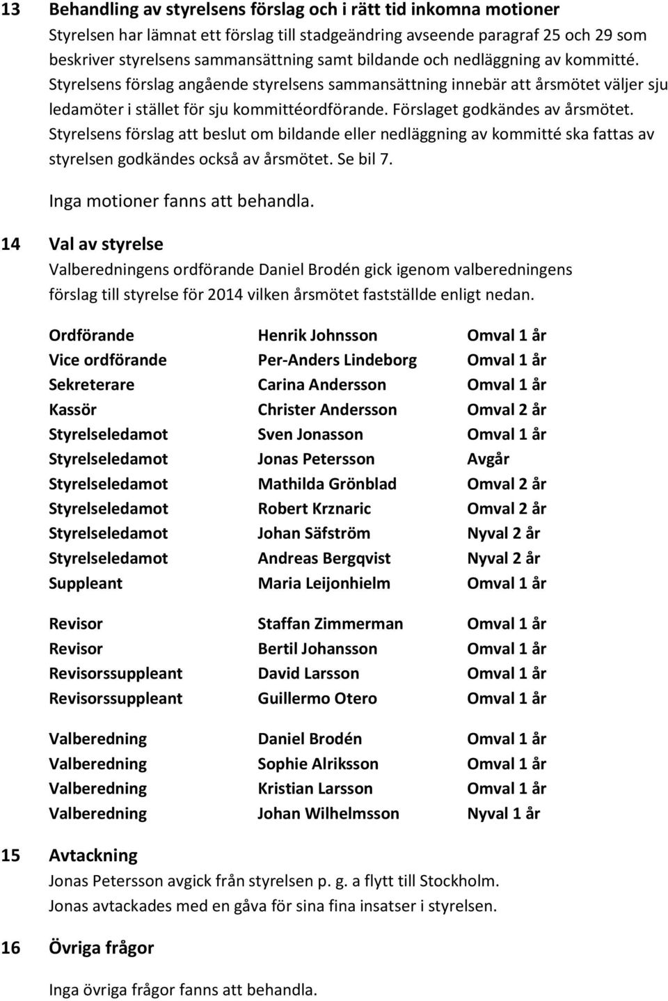 Förslaget godkändes av årsmötet. Styrelsens förslag att beslut om bildande eller nedläggning av kommitté ska fattas av styrelsen godkändes också av årsmötet. Se bil 7.