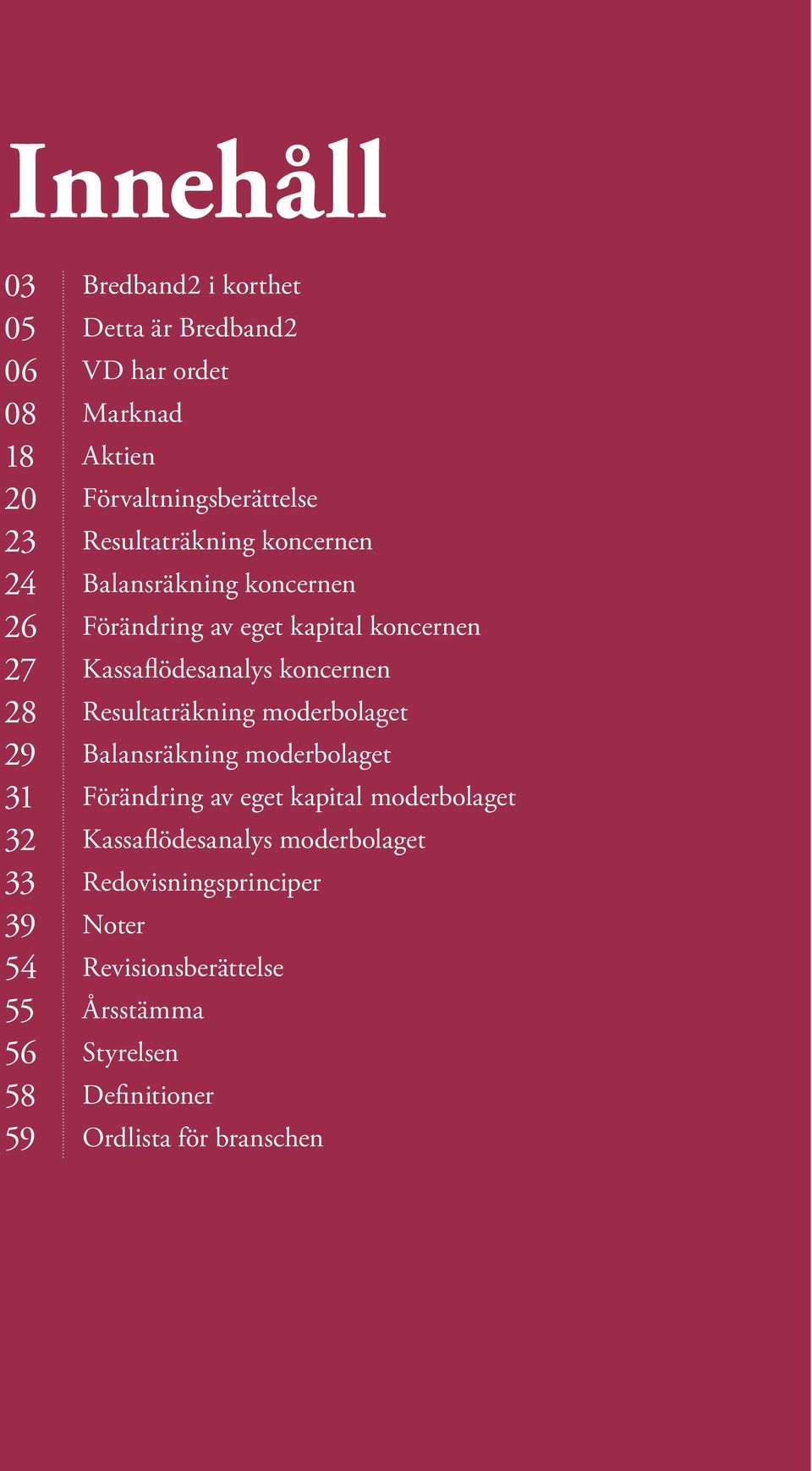 Kassaflödesanalys koncernen Resultaträkning moderbolaget Balansräkning moderbolaget Förändring av eget kapital moderbolaget