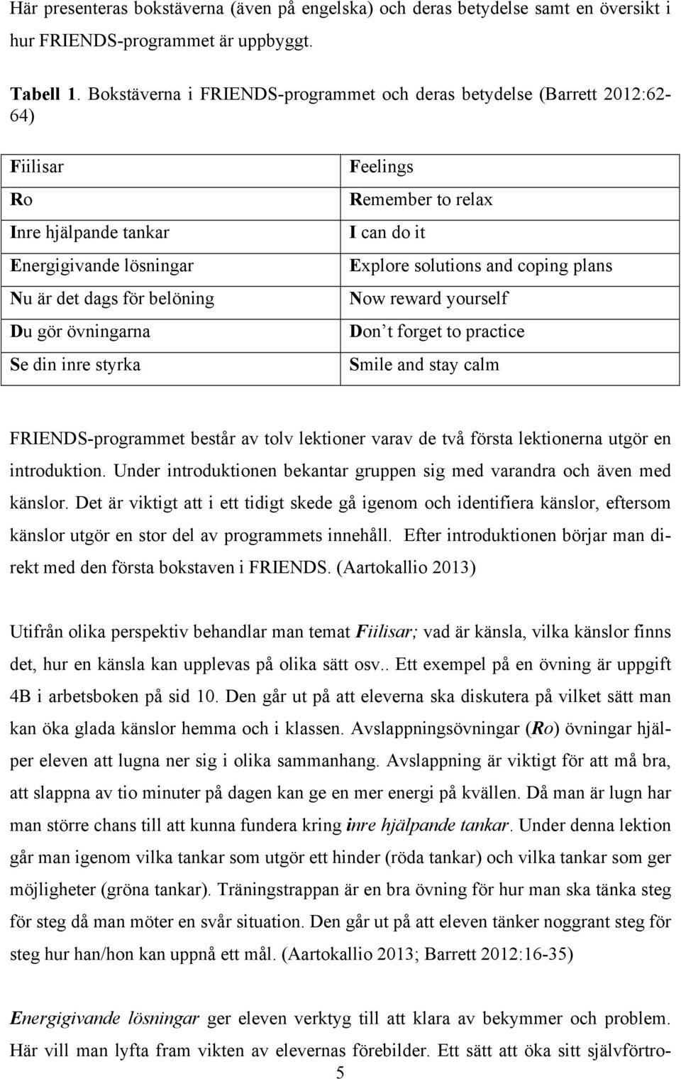 Feelings Remember to relax I can do it Explore solutions and coping plans Now reward yourself Don t forget to practice Smile and stay calm FRIENDS-programmet består av tolv lektioner varav de två