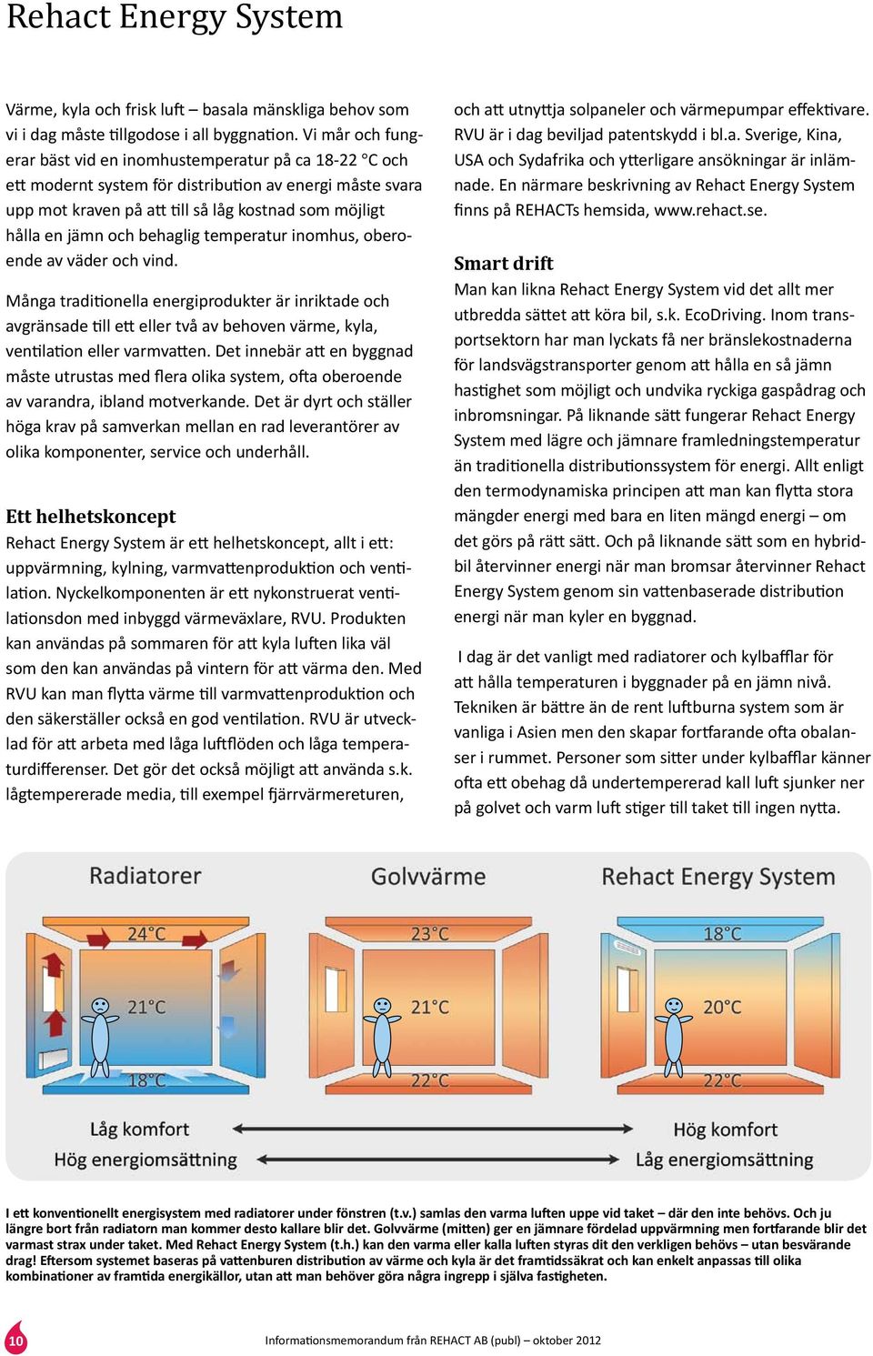 behaglig temperatur inomhus, oberoende av väder och vind. Många traditionella energiprodukter är inriktade och avgränsade till ett eller två av behoven värme, kyla, ventilation eller varmvatten.