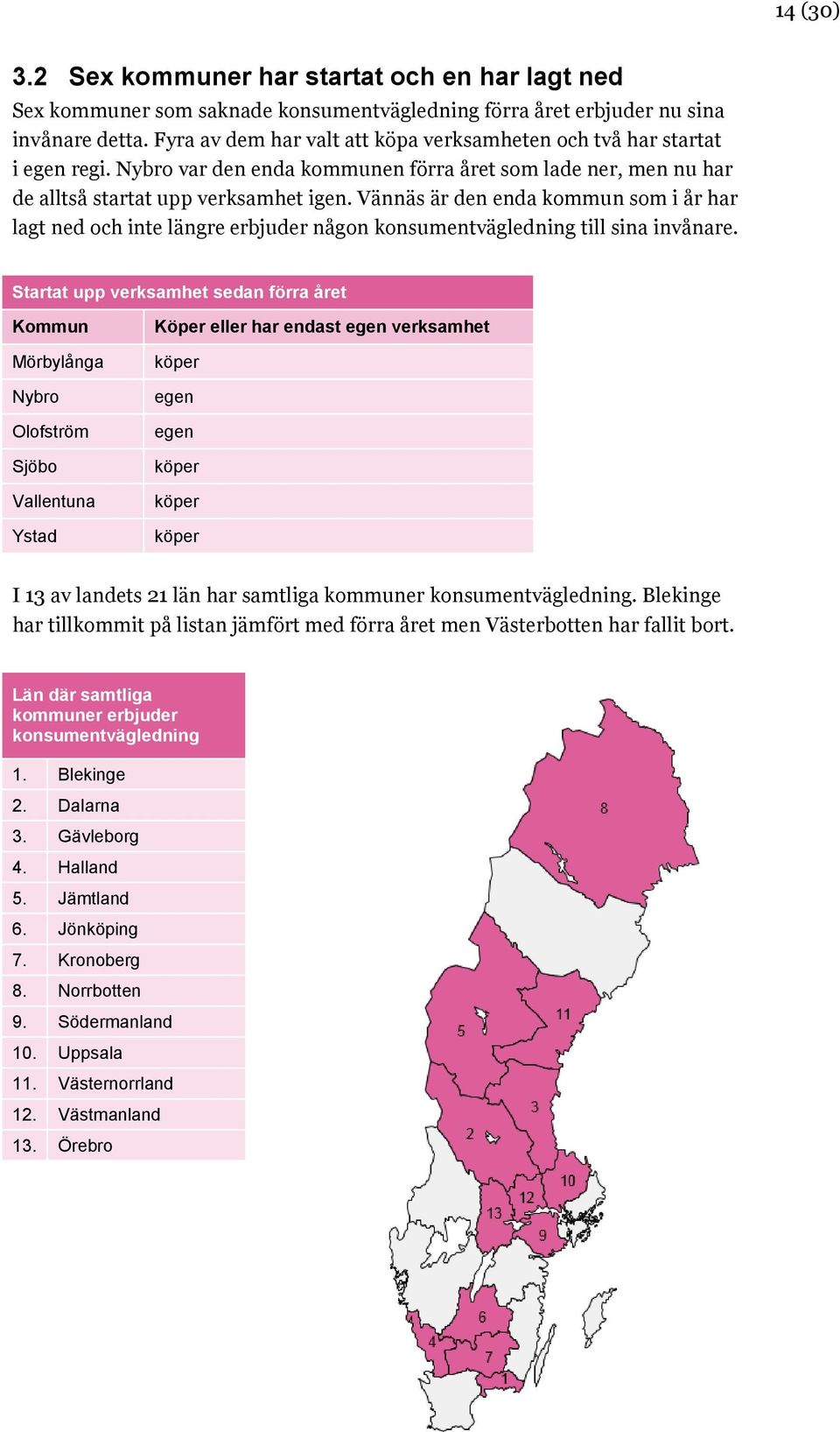 Vännäs är den enda kommun som i år har lagt ned och inte längre erbjuder någon konsumentvägledning till sina invånare.