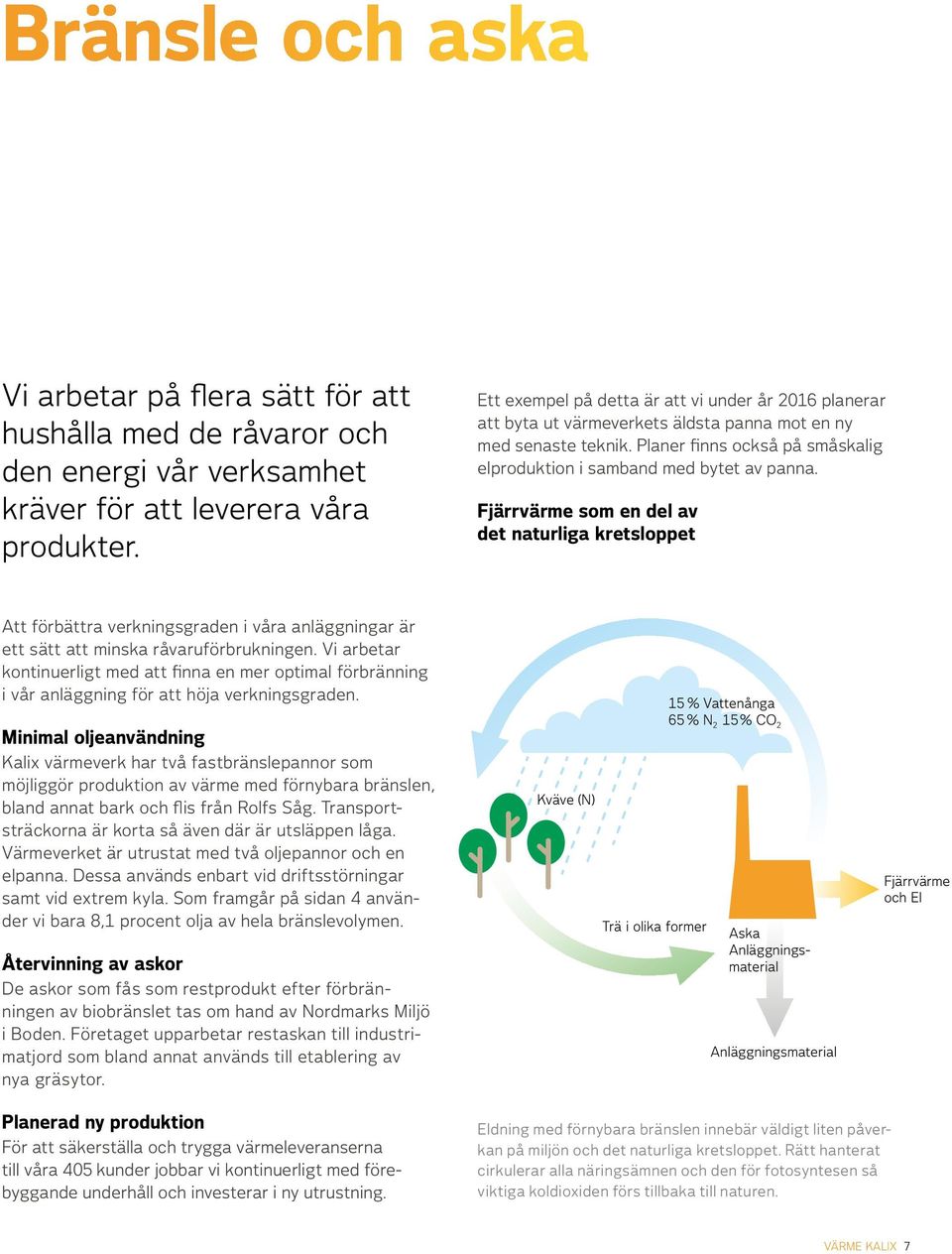 Fjärrvärme som en del av det naturliga kretsloppet Att förbättra verkningsgraden i våra anläggningar är ett sätt att minska råvaruförbrukningen.