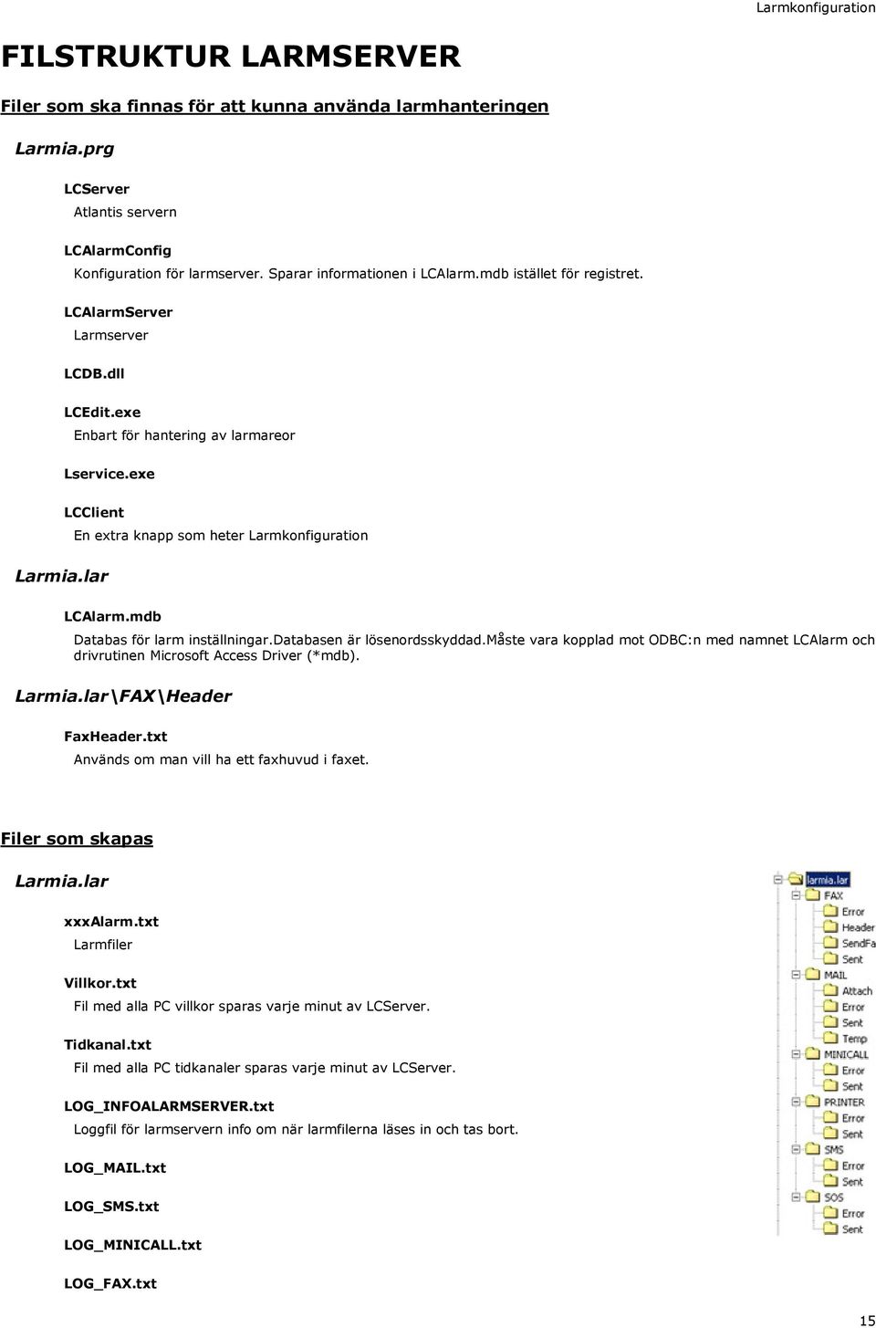 exe LCClient En extra knapp som heter Larmkonfiguration Larmia.lar LCAlarm.mdb Databas för larm inställningar.databasen är lösenordsskyddad.