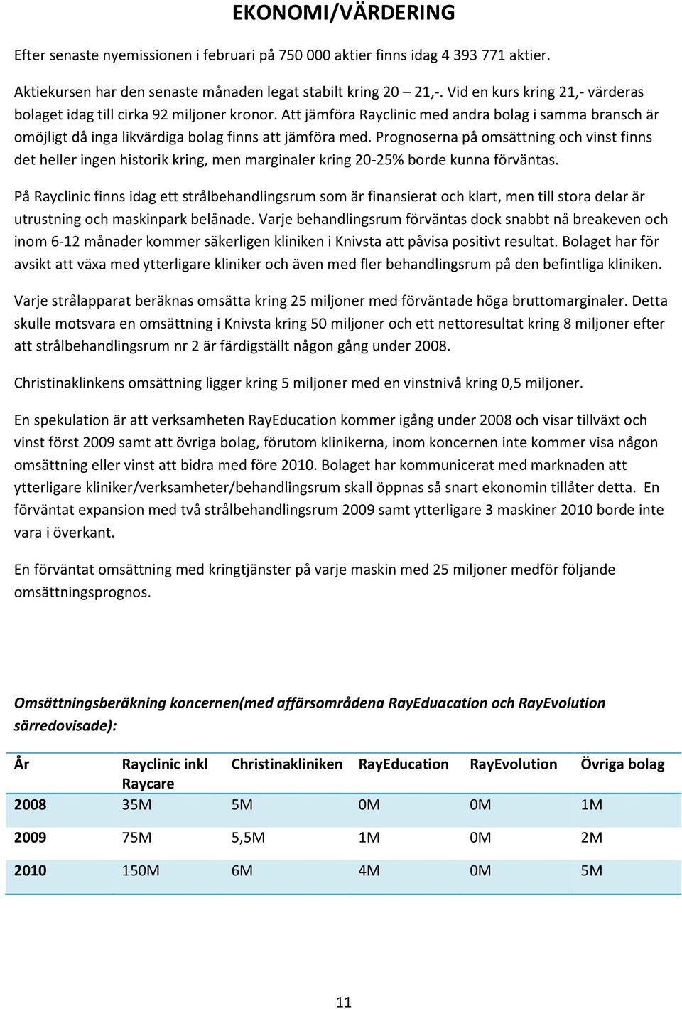 Prognoserna på omsättning och vinst finns det heller ingen historik kring, men marginaler kring 20-25% borde kunna förväntas.