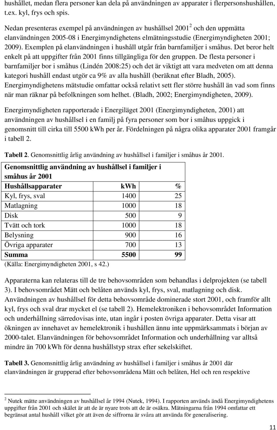 Exemplen på elanvändningen i hushåll utgår från barnfamiljer i småhus. Det beror helt enkelt på att uppgifter från 2001 finns tillgängliga för den gruppen.