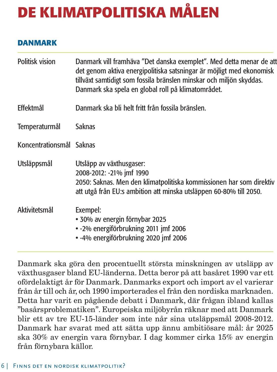 Danmark ska spela en global roll på klimatområdet. Danmark ska bli helt fritt från fossila bränslen.