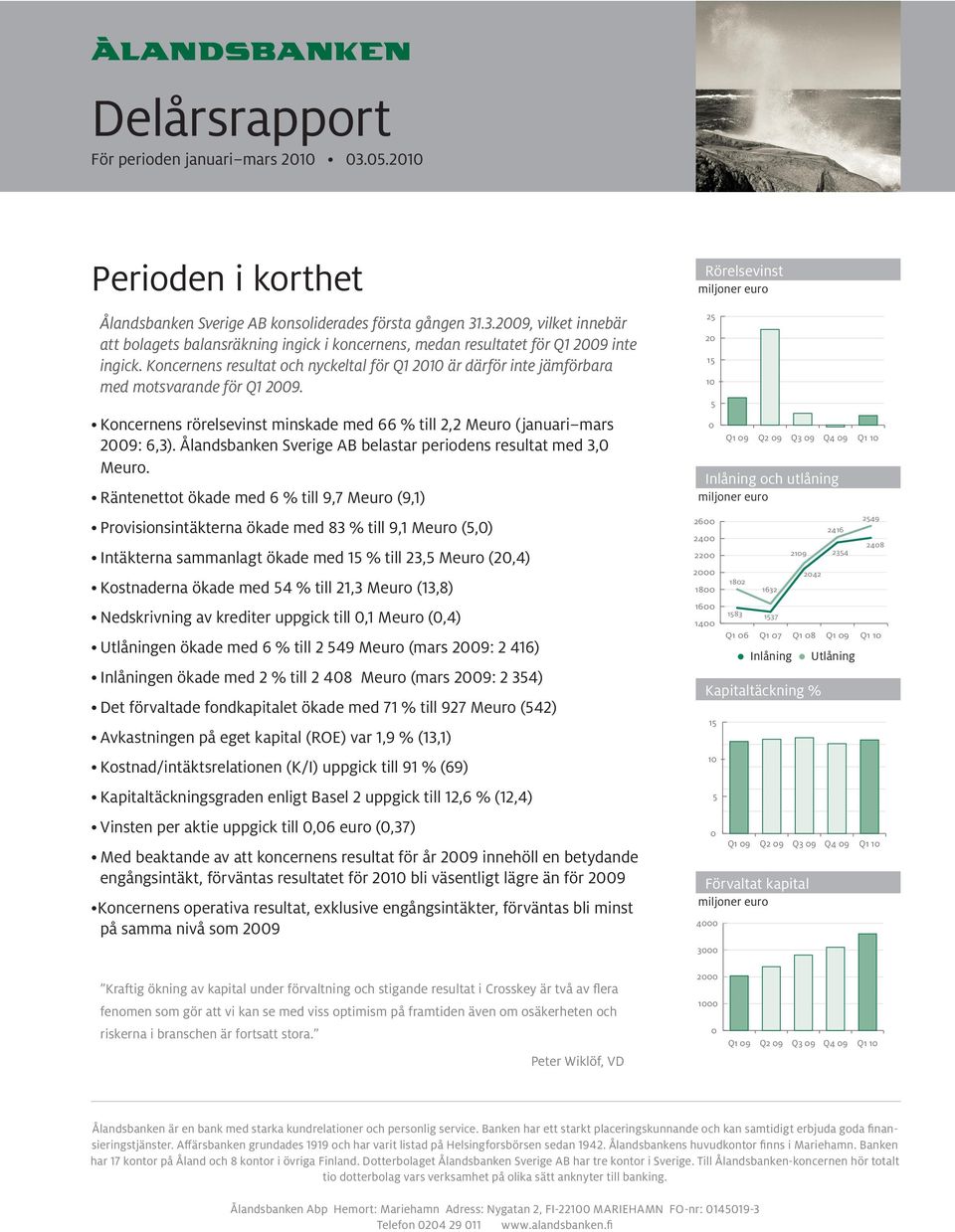 Ålandsbanken Sverige AB belastar periodens resultat med 3,0 Meuro.