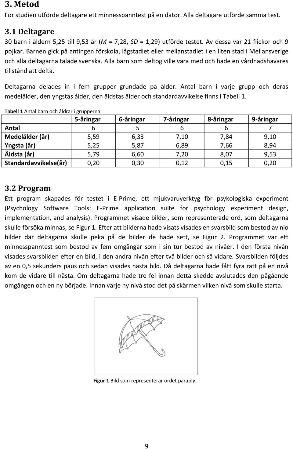 Alla barn som deltog ville vara med och hade en vårdnadshavares tillstånd att delta. Deltagarna delades in i fem grupper grundade på ålder.