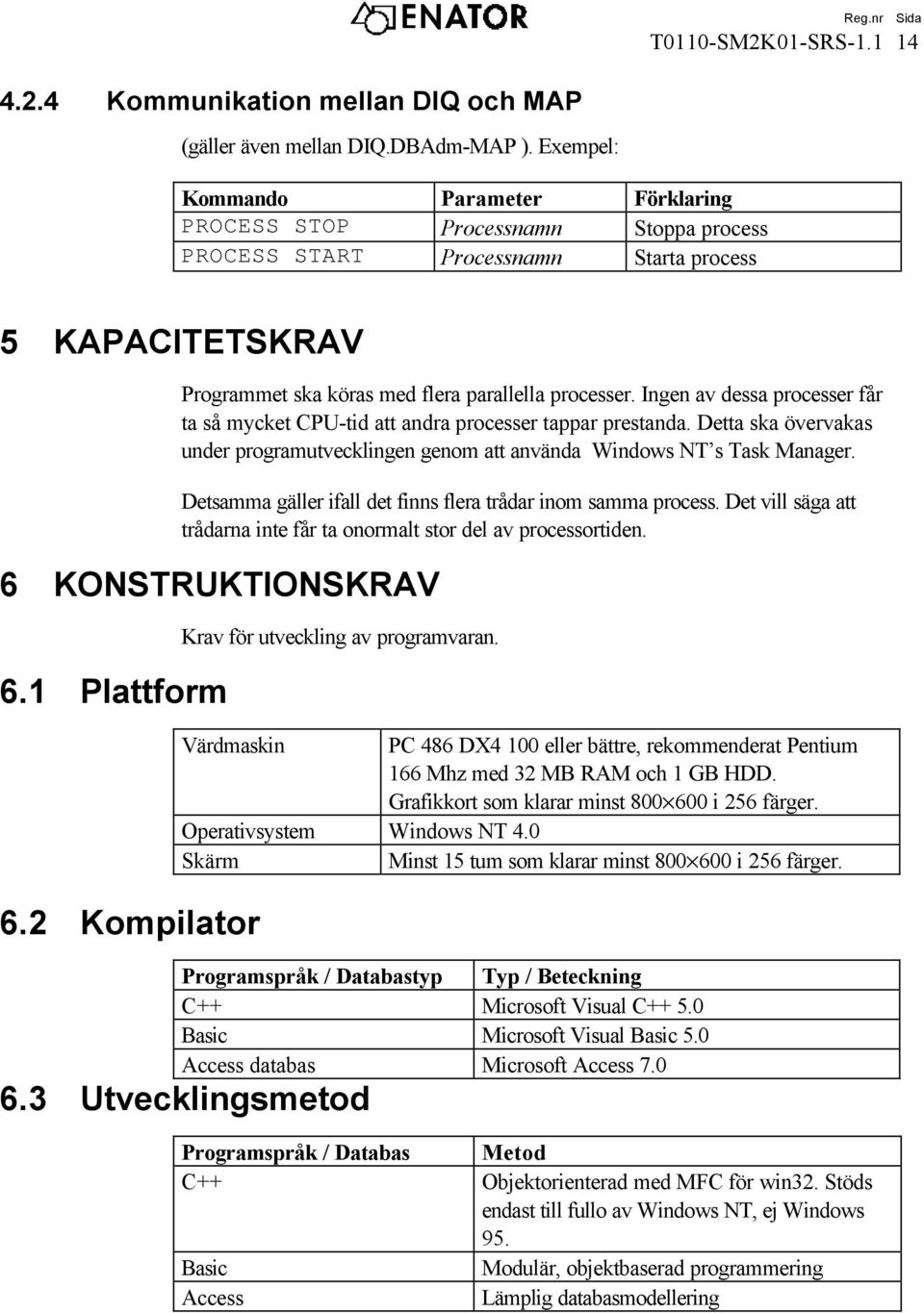 Ingen av dessa processer får ta så mycket CPU-tid att andra processer tappar prestanda. Detta ska övervakas under programutvecklingen genom att använda Windows NT s Task Manager.