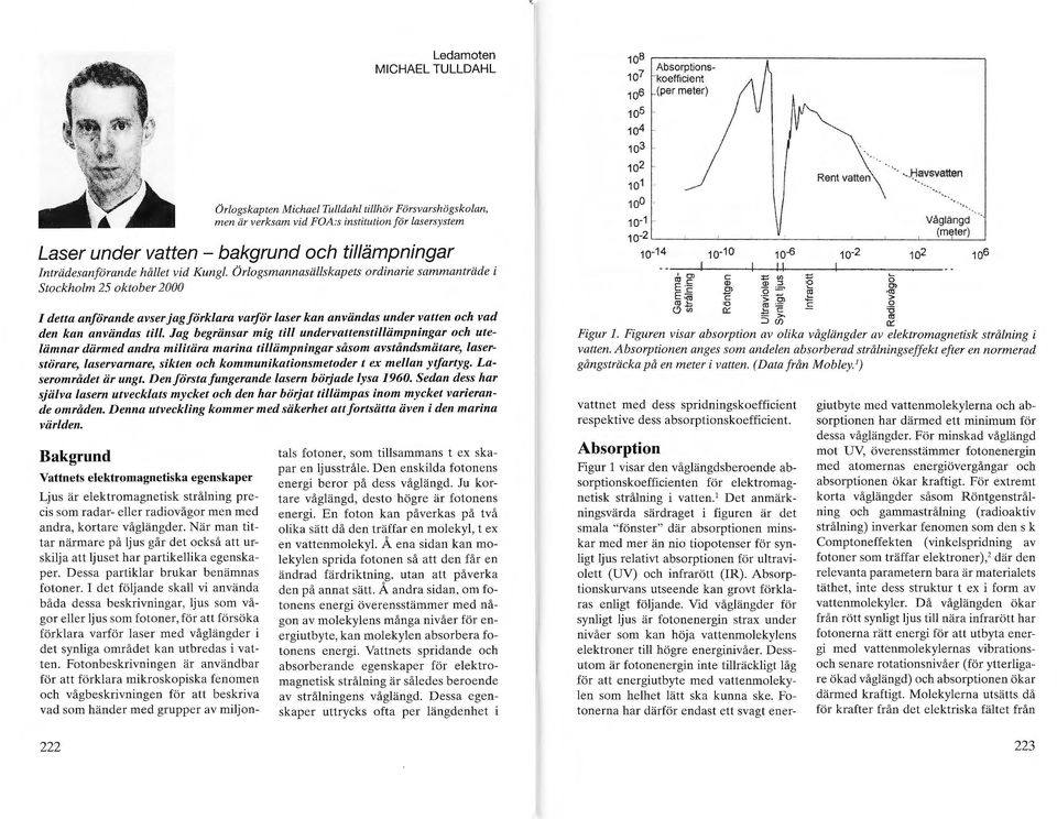 Örlogsmannasällskapets ordinarie sammanträde i Stockholm 25 oktober 2000 I detta anförande avser jagförklara vaiför laser kan användas under vatten och vad den kan användas till.