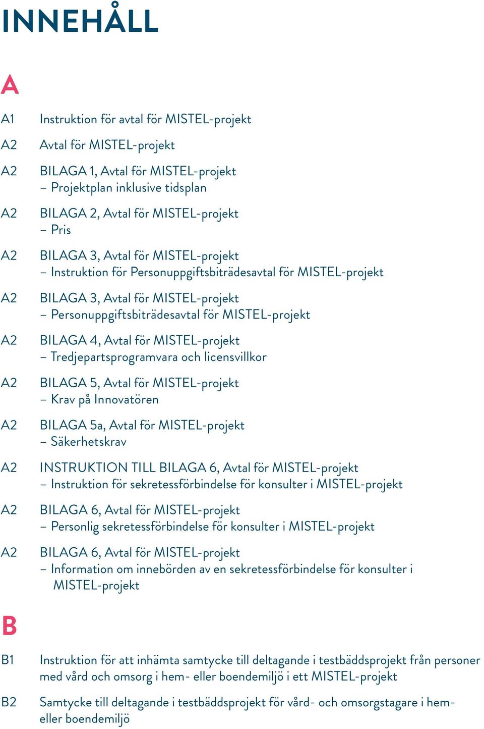 MISTEL-projekt BILAGA 4, Avtal för MISTEL-projekt Tredjepartsprogramvara och licensvillkor BILAGA 5, Avtal för MISTEL-projekt Krav på Innovatören BILAGA 5a, Avtal för MISTEL-projekt Säkerhetskrav