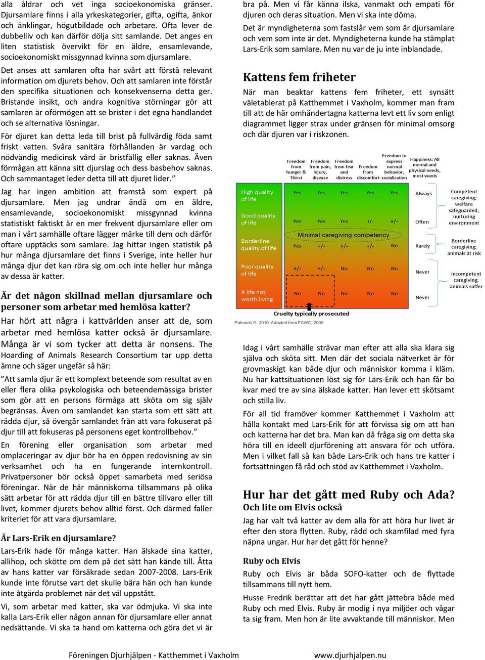 Det anses att samlaren ofta har svårt att förstå relevant information om djurets behov. Och att samlaren inte förstår den specifika situationen och konsekvenserna detta ger.