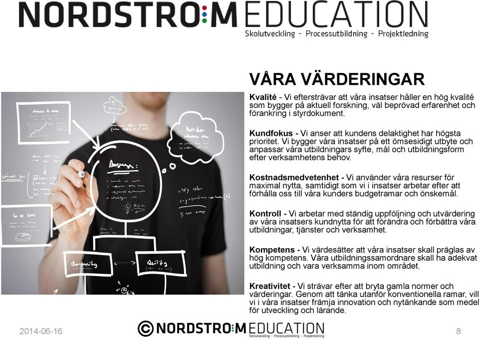 Vi bygger våra insatser på ett ömsesidigt utbyte och anpassar våra utbildningars syfte, mål och utbildningsform efter verksamhetens behov.