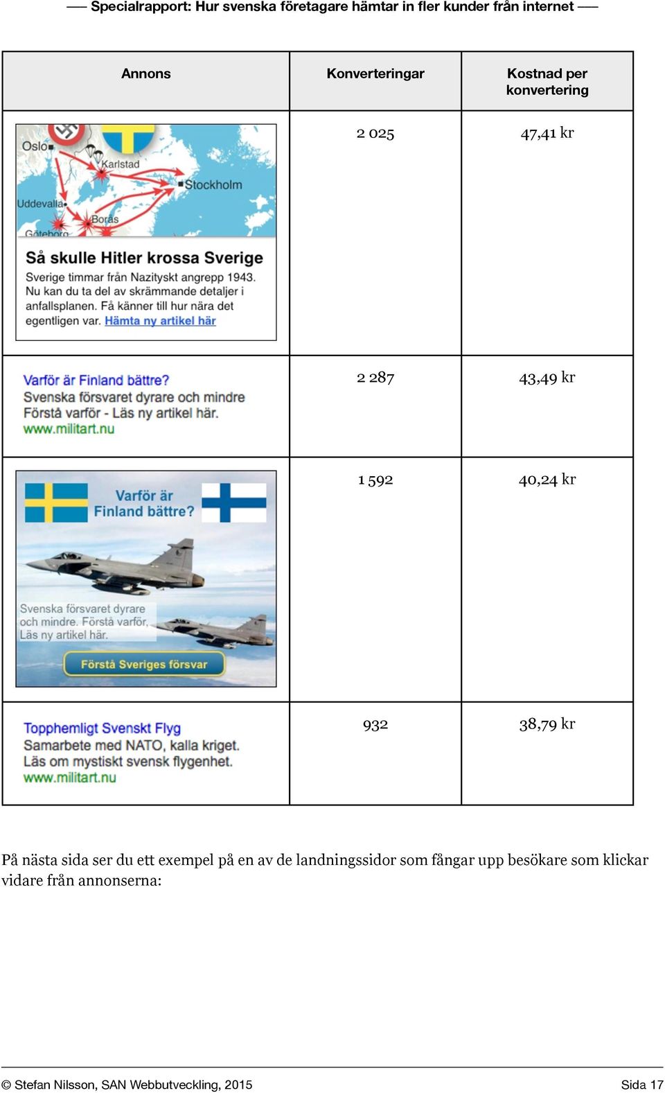 exempel på en av de landningssidor som fångar upp besökare som