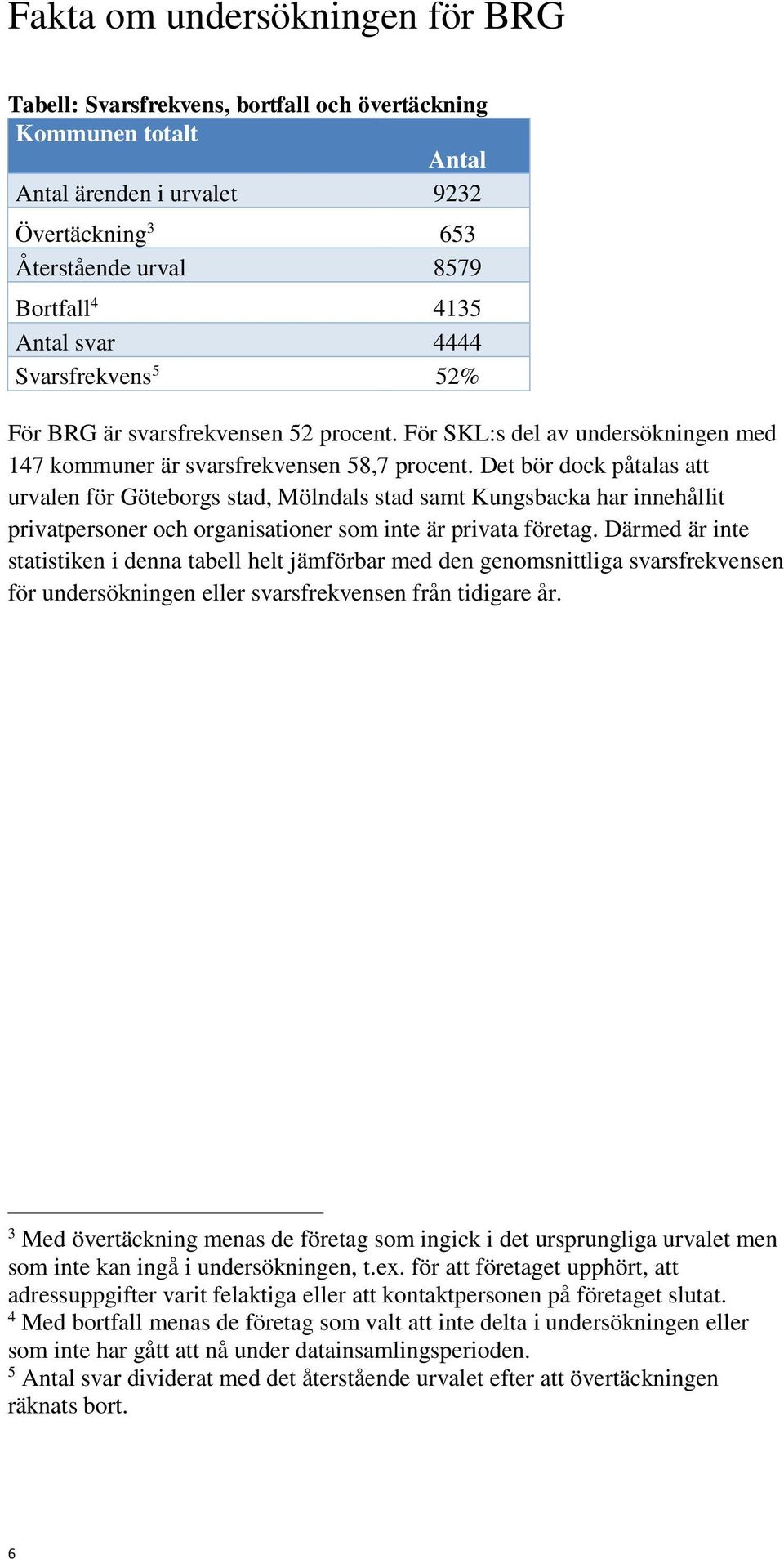Det bör dock påtalas att urvalen för Göteborgs stad, Mölndals stad samt Kungsbacka har innehållit privatpersoner och organisationer som inte är privata företag.