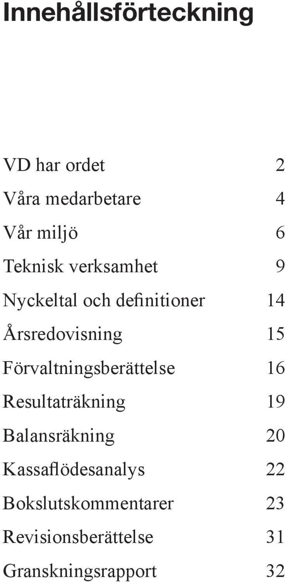 Förvaltningsberättelse 16 Resultaträkning 19 Balansräkning 20