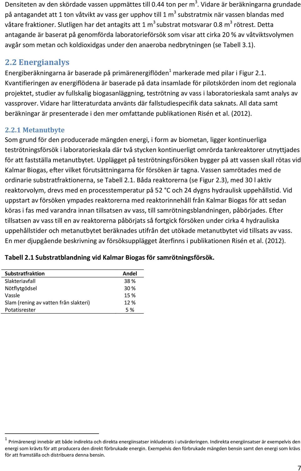 Slutligen har det antagits att 1 m 3 substrat motsvarar 0.8 m 3 rötrest.