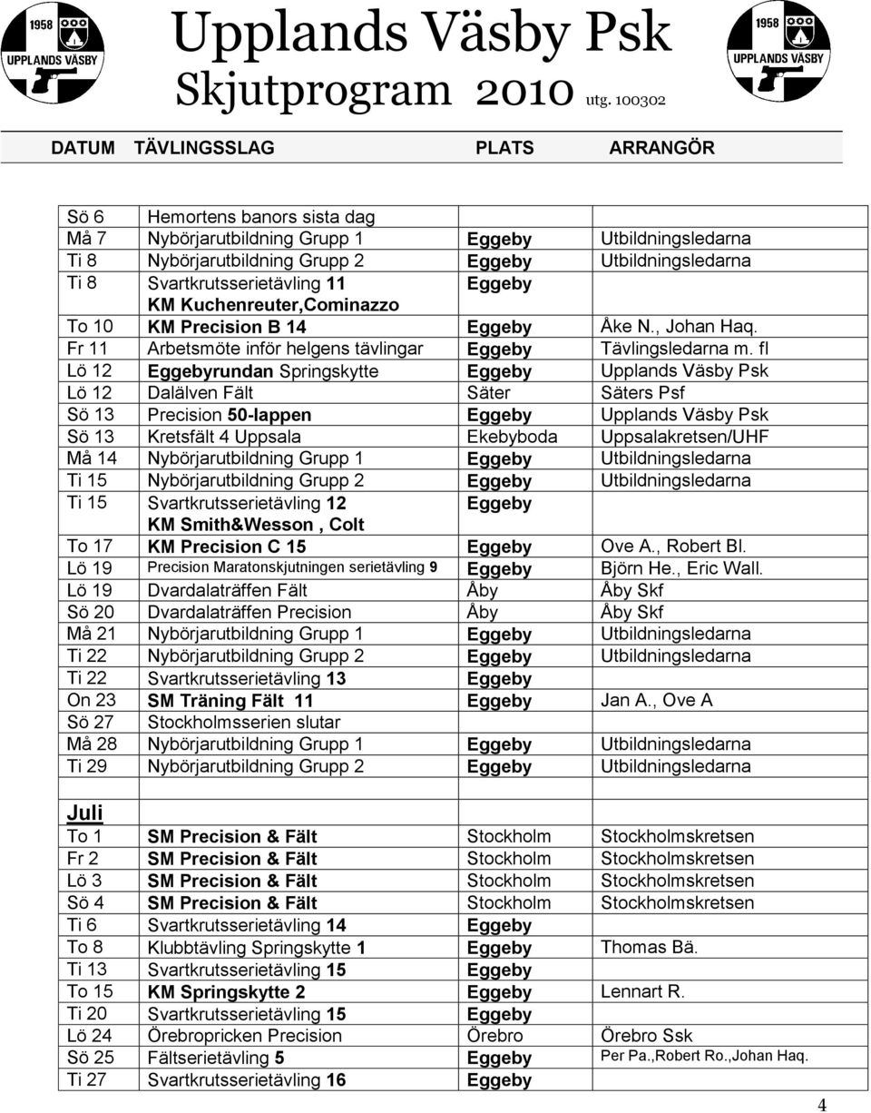 fl Lö 12 Eggebyrundan Springskytte Eggeby Upplands Väsby Psk Lö 12 Dalälven Fält Säter Säters Psf Sö 13 Precision 50-lappen Eggeby Upplands Väsby Psk Sö 13 Kretsfält 4 Uppsala Ekebyboda