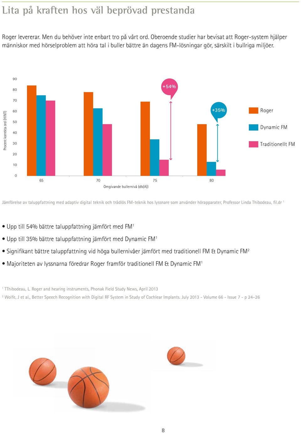 90 80 + 70 Procent korrekta ord (HINT) 60 50 40 30 + Roger Dynamic FM Traditionellt FM 20 10 0 65 70 75 80 Omgivande bullernivå (db(a)) Jämförelse av taluppfattning med adaptiv digital teknik och
