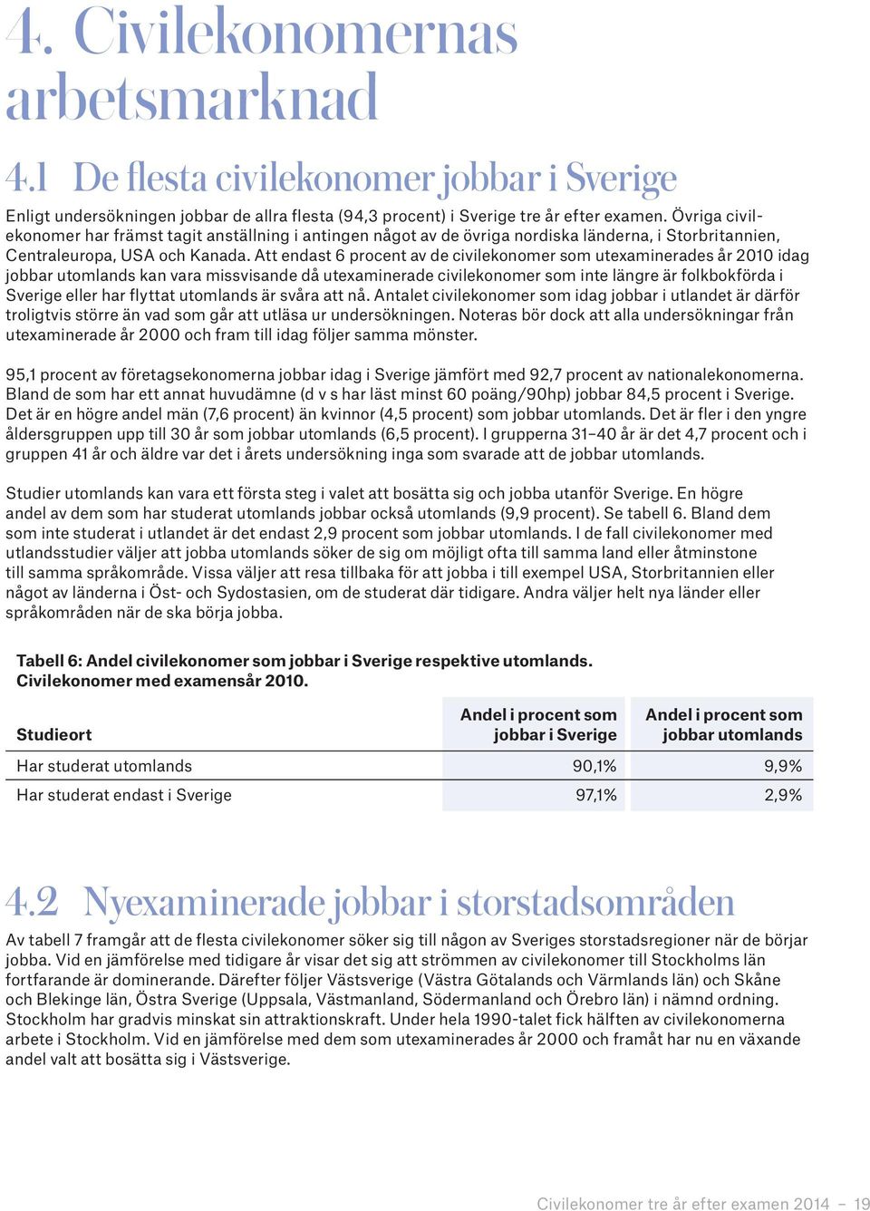 Att endast 6 procent av de civilekonomer som utexaminerades år 2010 idag jobbar utomlands kan vara missvisande då utexaminerade civilekonomer som inte längre är folkbokförda i Sverige eller har