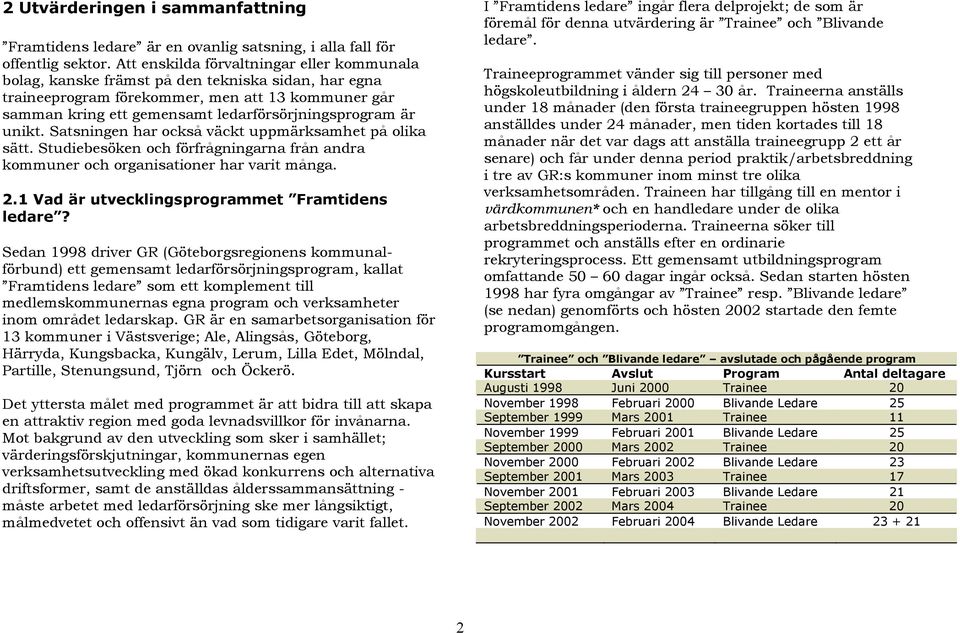 är unikt. Satsningen har också väckt uppmärksamhet på olika sätt. Studiebesöken och förfrågningarna från andra kommuner och organisationer har varit många. 2.