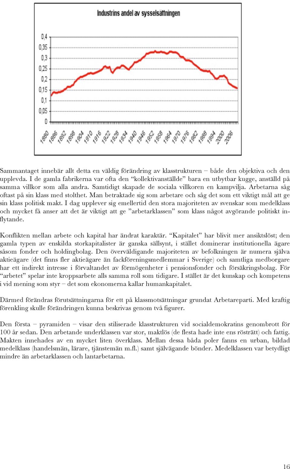 Arbetarna såg oftast på sin klass med stolthet. Man betraktade sig som arbetare och såg det som ett viktigt mål att ge sin klass politisk makt.