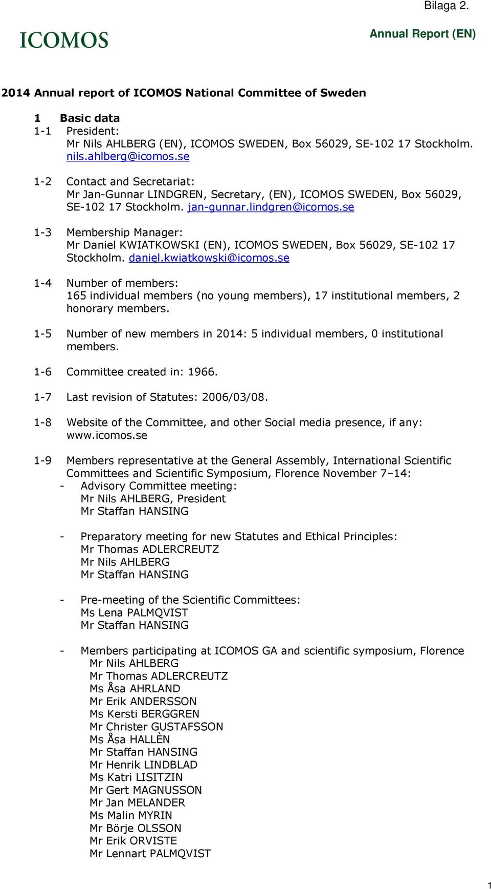 se 1-3 Membership Manager: Mr Daniel KWIATKOWSKI (EN), ICOMOS SWEDEN, Box 56029, SE-102 17 Stockholm. daniel.kwiatkowski@icomos.