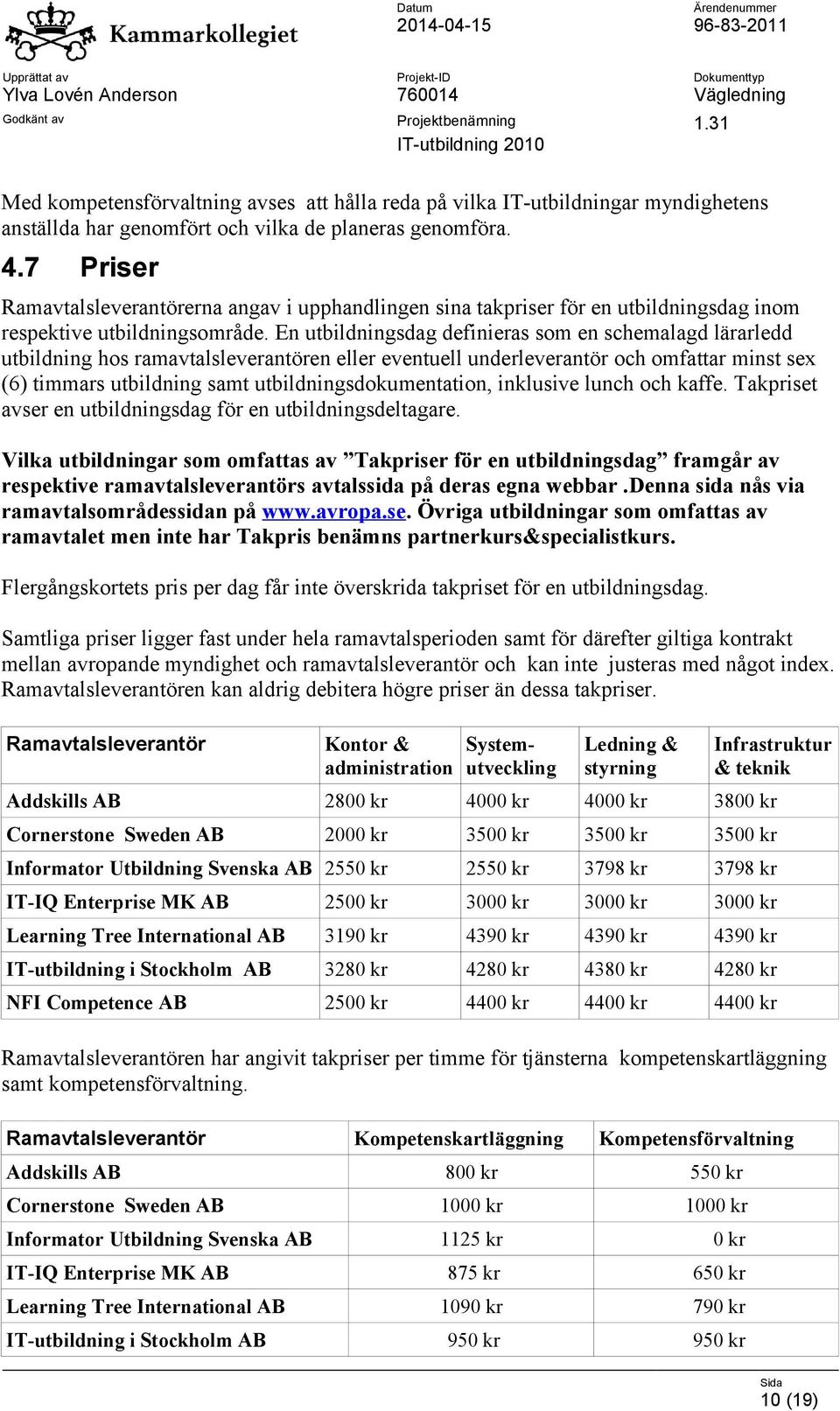 En utbildningsdag definieras som en schemalagd lärarledd utbildning hos ramavtalsleverantören eller eventuell underleverantör och omfattar minst sex (6) timmars utbildning samt