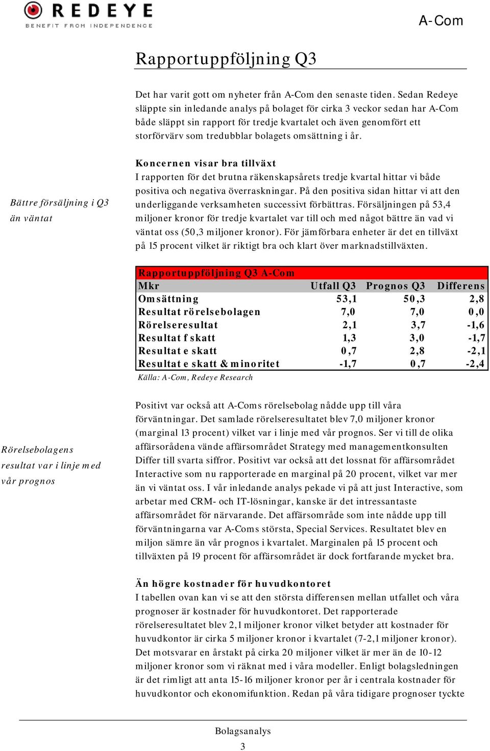 omsättning i år. Bättre försäljning i Q3 än väntat Koncernen visar bra tillväxt I rapporten för det brutna räkenskapsårets tredje kvartal hittar vi både positiva och negativa överraskningar.