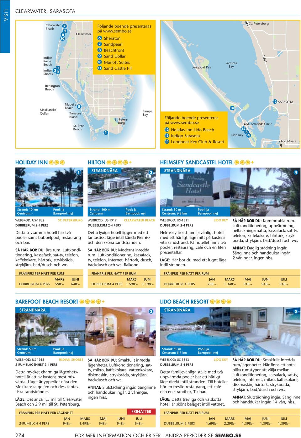 Petersburg Tampa Bay Följande boende presenteras på www.sembo.se Holiday Inn Lido Indigo Sarasota Longboat Key Club & Resort SARASOTA St.