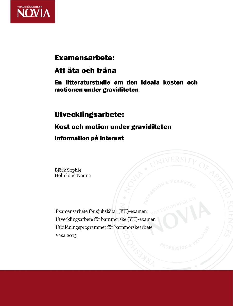 Internet Björk Sophie Holmlund Nanna Examensarbete för sjukskötar (YH)-examen