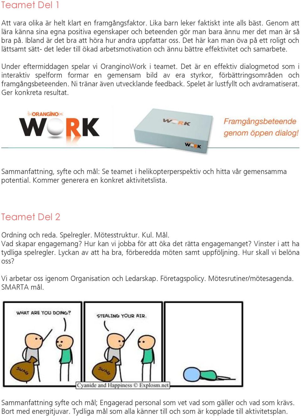 Det här kan man öva på ett roligt och lättsamt sätt- det leder till ökad arbetsmotivation och ännu bättre effektivitet och samarbete. Under eftermiddagen spelar vi OranginoWork i teamet.