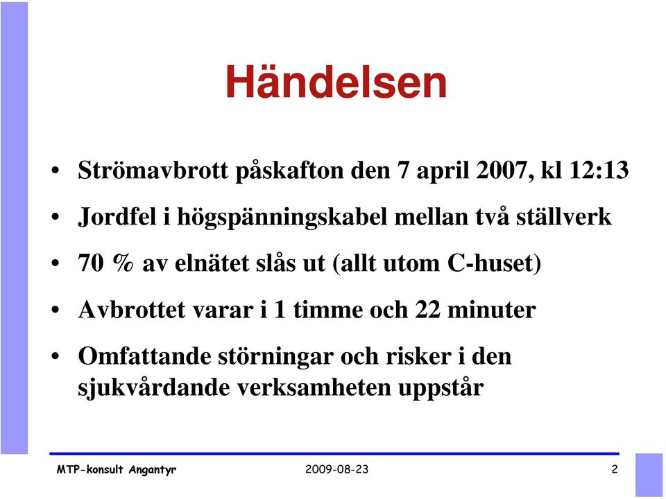 C-huset) Avbrottet varar i 1 timme och 22 minuter Omfattande störningar