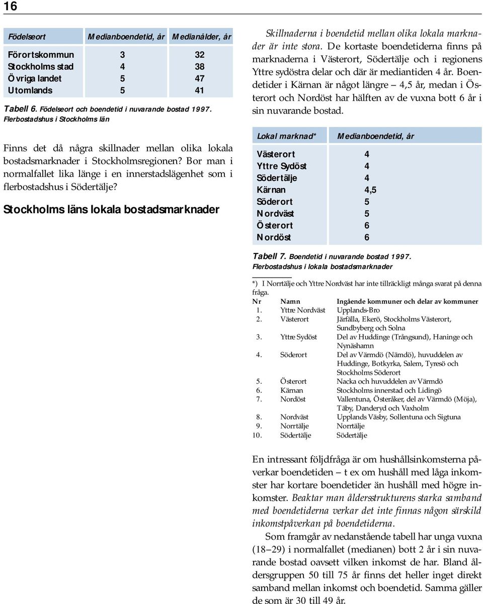 Bor man i normalfallet lika länge i en innerstadslägenhet som i flerbostadshus i Södertälje?