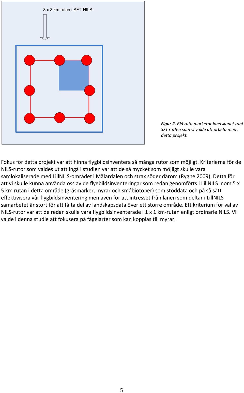 Kriterierna för de NILS-rutor som valdes ut att ingå i studien var att de så mycket som möjligt skulle vara samlokaliserade med LillNILS-området i Mälardalen och strax söder därom (Rygne 2009).