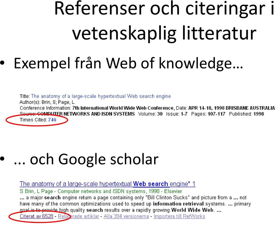 Exempel från Web of