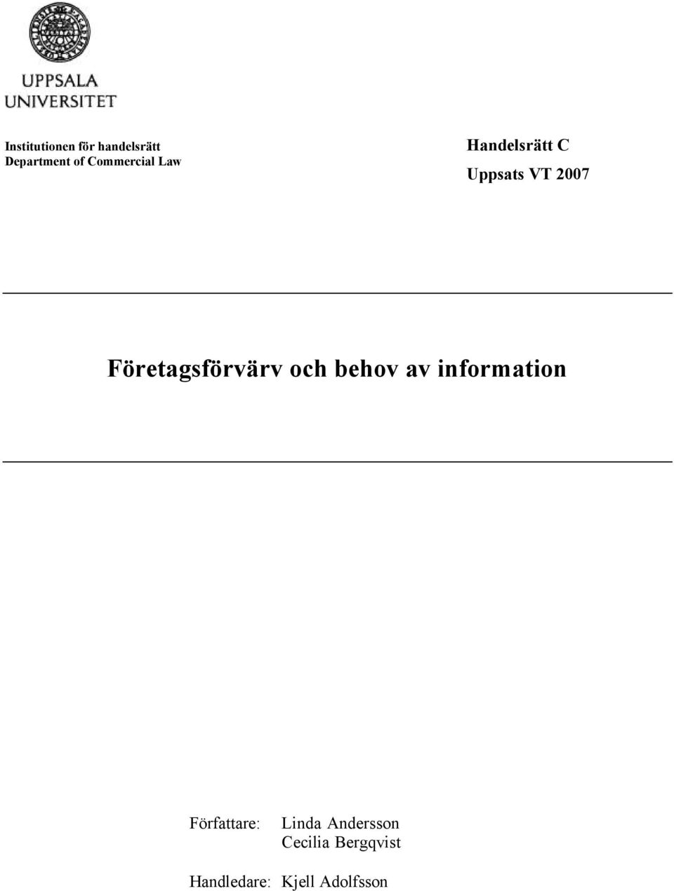 Företagsförvärv och behov av information