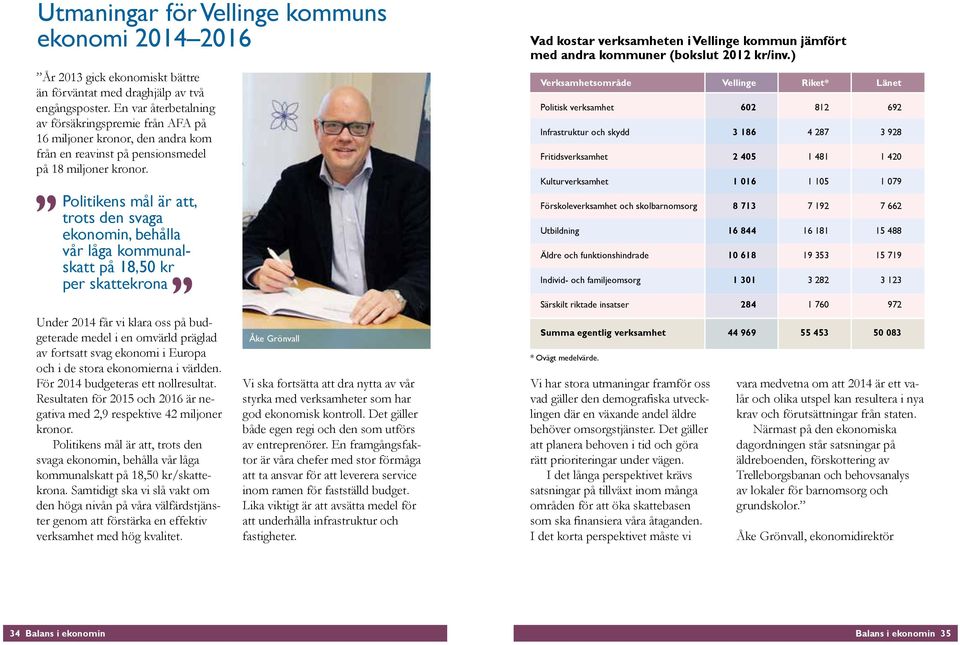 Politikens mål är att, trots den svaga ekonomin, behålla vår låga kommunalskatt på 18,50 kr per skattekrona Under 2014 får vi klara oss på budgeterade medel i en omvärld präglad av fortsatt svag